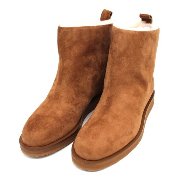 Tamara Mellon Inside Edge 30 Suede Shearling Ankle Bootie Cognac Natural 37 NEW - Picture 2 of 8